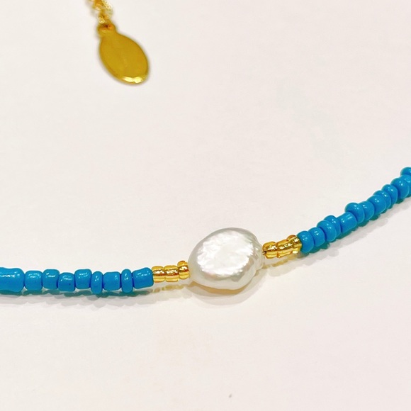 Handmade natural fresh water Pearl & turquoise glass seed bead necklace - Picture 4 of 4